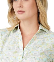 Foxcroft Meryl Point Collar Round High-Low Hem 3/4 Sleeve Blouse