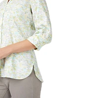 Foxcroft Meryl Point Collar Round High-Low Hem 3/4 Sleeve Blouse