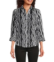 Foxcroft Paityn Cotton Sateen Braided Belt Wrinkle Free Point Collar 3/4 Sleeve Button Front Shirt