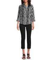 Foxcroft Paityn Cotton Sateen Braided Belt Wrinkle Free Point Collar 3/4 Sleeve Button Front Shirt
