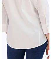 Foxcroft Paityn Jacquard Point Collar 3/4 Sleeve Shirttail Hem Button Front Shirt