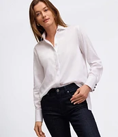 Foxcroft Pearl Stretch Woven Collared Long Sleeve Button Down Top