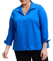 Foxcroft Plus Size Agnes Cotton Stretch Wing Collar Long Sleeve Top