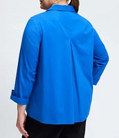 Foxcroft Plus Size Agnes Cotton Stretch Wing Collar Long Sleeve Top