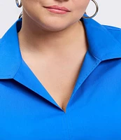 Foxcroft Plus Size Agnes Cotton Stretch Wing Collar Long Sleeve Top