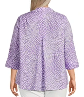 Foxcroft Plus Size Agnes Linen-Blend Giraffe Collage Wing Collar 3/4 Sleeve Tunic