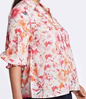 Foxcroft Plus Size Alexis Floral Print Point Collar 3/4 Sleeve Top