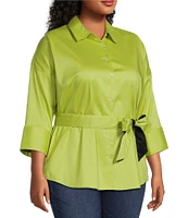 Foxcroft Plus Size Avery Matte Sateen Point Collar 3/4 Sleeves Button Front Tunic