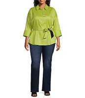 Foxcroft Plus Size Avery Matte Sateen Point Collar 3/4 Sleeves Button Front Tunic