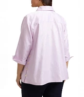 Foxcroft Plus Size Beatrice Stripe Point Collar 3/4 Sleeve Button Front Shirt