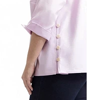 Foxcroft Plus Size Beatrice Stripe Point Collar 3/4 Sleeve Button Front Shirt
