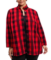 Foxcroft Plus Size Carolina Buffalo Plaid Corduroy Stand Neck Long Sleeve Shirt Jacket