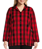 Foxcroft Plus Size Carolina Buffalo Plaid Corduroy Stand Neck Long Sleeve Shirt Jacket