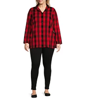 Foxcroft Plus Size Carolina Buffalo Plaid Corduroy Stand Neck Long Sleeve Shirt Jacket