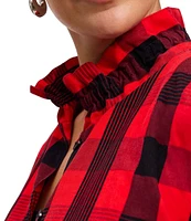 Foxcroft Plus Size Carolina Buffalo Plaid Corduroy Stand Neck Long Sleeve Shirt Jacket