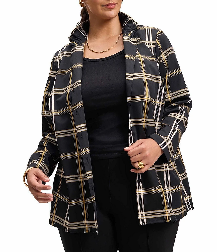 Foxcroft Plus Size Carolina Plaid Collar Long Sleeve Button Up Shirt Jacket