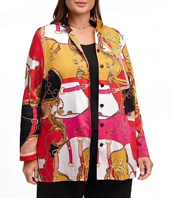 Foxcroft Plus Size Carolina Print Collared Long Sleeve Jacket