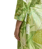 Foxcroft Plus Size Fiona Jungle Print Wrinkle Free 3/4 Sleeve Button-Front Tie Waist Belt Shirtdress