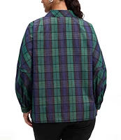 Foxcroft Plus Size Frankie Cotton Blend Plaid Collared Long Sleeve Shirt