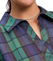 Foxcroft Plus Size Frankie Cotton Blend Plaid Collared Long Sleeve Shirt