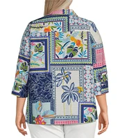 Foxcroft Plus Size Julia Wrinkle-Free Printed Y-Neck 3/4 Sleeve Tunic