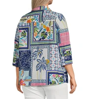 Foxcroft Plus Size Julia Wrinkle-Free Printed Y-Neck 3/4 Sleeve Tunic