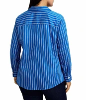 Foxcroft Plus Size Paityn Stripe Point Collar Long Sleeve Button-Front Shirt