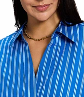 Foxcroft Plus Size Paityn Stripe Point Collar Long Sleeve Button-Front Shirt