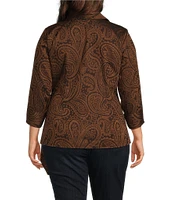 Foxcroft Plus Size Salina Jacquard Paisley Wing Collar Long Sleeve Wrap Shirt