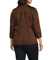 Foxcroft Plus Size Salina Jacquard Paisley Wing Collar Long Sleeve Wrap Shirt