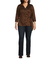 Foxcroft Plus Size Salina Jacquard Paisley Wing Collar Long Sleeve Wrap Shirt