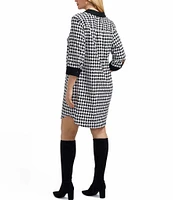 Foxcroft Plus Size Sloane Cotton Sateen Houndstooth Wrinkle Free Notch Collar 3/4 Sleeve Shift Dress