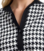 Foxcroft Plus Size Sloane Cotton Sateen Houndstooth Wrinkle Free Notch Collar 3/4 Sleeve Shift Dress