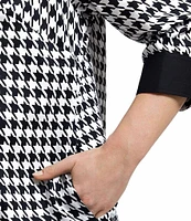 Foxcroft Plus Size Sloane Cotton Sateen Houndstooth Wrinkle Free Notch Collar 3/4 Sleeve Shift Dress