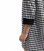 Foxcroft Plus Size Sloane Cotton Sateen Houndstooth Wrinkle Free Notch Collar 3/4 Sleeve Shift Dress
