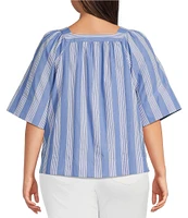 Foxcroft Plus Size Violet Cotton Square Neck Elbow Sleeve Top