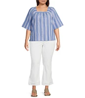 Foxcroft Plus Size Violet Cotton Square Neck Elbow Sleeve Top
