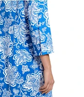 Foxcroft Rocca Cotton Sateen Floral Collage Print Point Collar 3/4 Sleeve Button-Front Shirt Dress