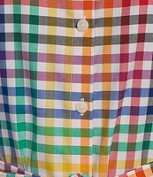 Foxcroft Rocca Rainbow Gingham Point Collar 3/4 Sleeve Tie Waist Dress