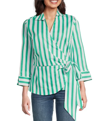 Foxcroft Salina Point Collar 3/4 Sleeve Stretch Stripe Tunic