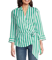 Foxcroft Salina Point Collar 3/4 Sleeve Stretch Stripe Tunic