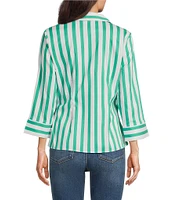 Foxcroft Salina Point Collar 3/4 Sleeve Stretch Stripe Tunic