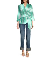 Foxcroft Salina Point Collar 3/4 Sleeve Stretch Stripe Tunic
