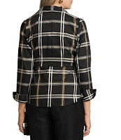 Foxcroft Salina Stretch Plaid Collared Long Sleeve Wrap Top