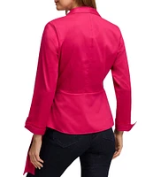 Foxcroft Salina Stretch Solid Collared Long Sleeve Wrap Top