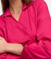 Foxcroft Salina Stretch Solid Collared Long Sleeve Wrap Top