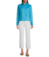 Foxcroft Scarlett Long Sleeve Scallop Hem Button Front Shirt