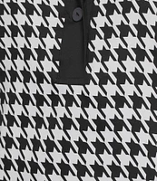 Foxcroft Sloane Cotton Sateen Houndstooth Wrinkle Free Notch Collar 3/4 Barrel Cuff Sleeve Shift Dress