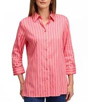 Foxcroft Striped Evelyn Point Collar 3/4 Sleeve Top