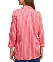 Foxcroft Striped Evelyn Point Collar 3/4 Sleeve Top